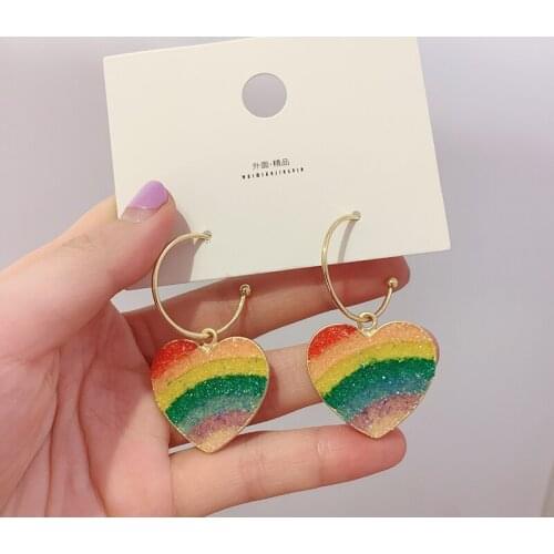 New arrival Korean fashion rainbow color love star earrings creative jewelry light luxury gift statement earrings for women