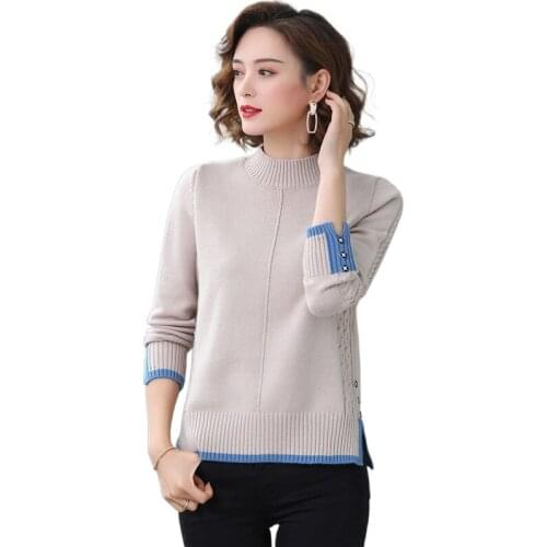 Knitted Top Blouses Long Sleeve Striped Sweater Women Stand Collar Pullovers Lady Casual Autumn Pullovers Cute Tops Y2k Knit