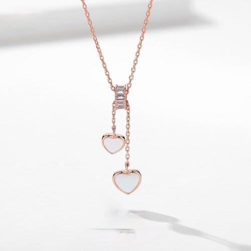 8955 S925 Sterling Silver Love Necklace Female Fashion Temperament Clavicle Chain Heart-shaped Tassel Rose Gold Sweater Chain