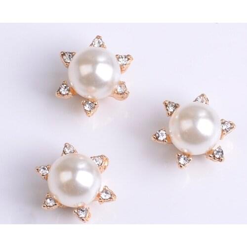 10 PCS 14mm Metal Alloy KC Gold Imitation Pearl Flowers Accessories DIY Jewelry Findings