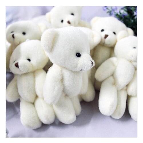 100pcs/lot 12CM Promotion gifts white mini bear plush toy joint teddy bear bouquet doll/cell phone accessories