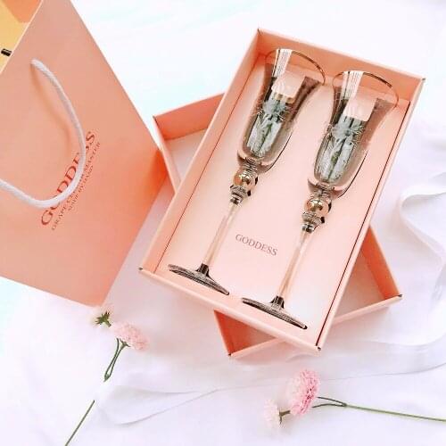 2pcs/Set crystal champagne glasses high quality carving crystal wine glass goblet Wedding Gift Boxes Glass Set Drinkware