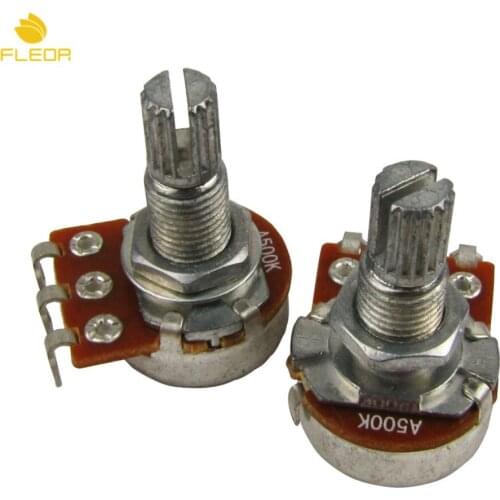 FLEOR 2pcs Small Guitar Potentiometers A500K Pots Long Shaft Potentiometer for Guitar Parts Volume Tone