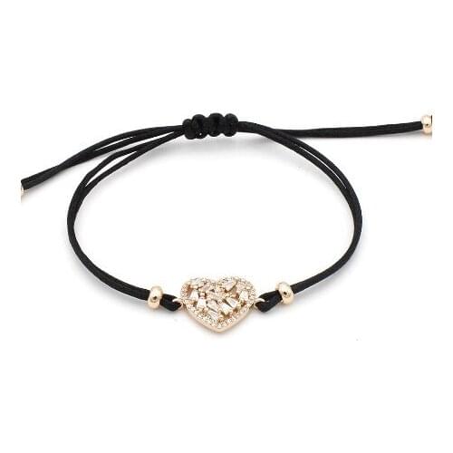 4mm mn5353 silver gold heart red rope adjusted micro pave cz zircon cubic zirconia Bracelet macrame Charm Braided Braiding