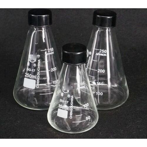 50ml 100ml 150ml 250ml 500ml 1000ml 2000ml 3000ml GG17 Glass Conical Erlenmeyer Narrow Mouth Screw Cap Flask Labware