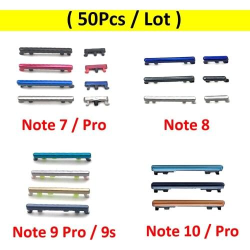 50pcs/lot, SIde Volume Button + Power ON / OFF Buttton Key Set For Redmi Note 7 8 9 10 Pro Replacement Part