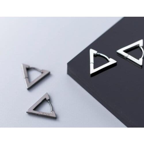 6mm*7mm 100% Authentic Real 100% 925 Sterling Silver fine Jewelry White /Black Enamel Triangle Hoop Huggie Earrings