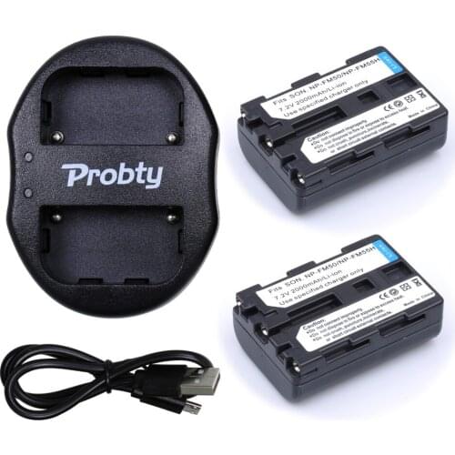 PROBTY 2pcs Batteries + Dual USB Charger NP-FM50 NP FM50h Rechargeable Camera Battery For Sony NP-FM51 NP-QM50 NP-FM30 NP-FM55H