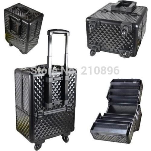 Aluminum Trolley Cosmetic Box cosmetic case with tray big space to hold cosmetics