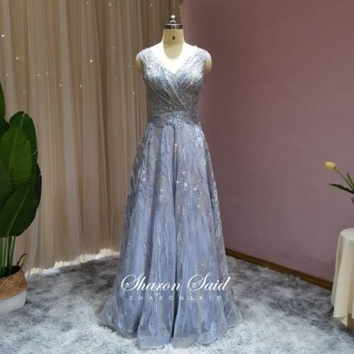 Sharon Said Sparkly Crystal Long Evening Dress 2021 Luxury Dubai Pink Formal Dresses Plus Size Women Wedding Party Gown In Stock