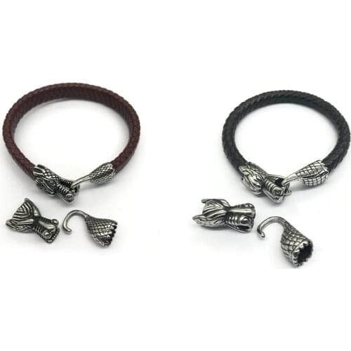 316l Stainless Steel Dragon Head Connectors fit 8mm Leather Cord Bracelet DIY Metal Clasp Hook Bangle Jewelry Accessories