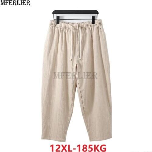 Summer spring men vintage pants linen cotton chinese style pants plus size 12XL 7XL 8XL 9XL 10XL khaki Straight pants Stretch 54