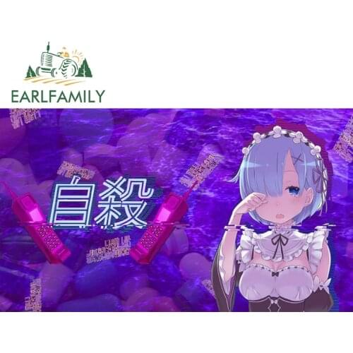 EARLFAMILY 13cm x 7.5cm for Rem Re Zero Anime Car Stickers Waterproof Occlusion Scratch Decals Graffiti Bumper RV Decoration