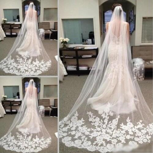 Custom Make White Ivory Cathedral Wedding Veil Long Bridal Veil One Layer Lace Edge HOT SALE