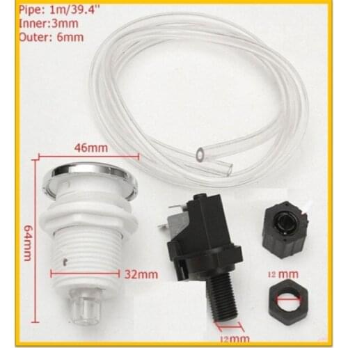 Chrome plated Air Button Switch + 1.0m length hose, diameter 4mm + Air pressure switch rated at 16amp 240v