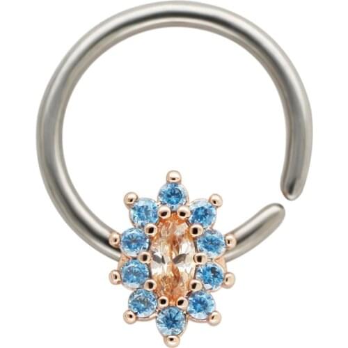 JHJT MUSI 16G Nose Ring Hoop Septum Piercing G23 Titanium Cubic Zirconia Sun Flower Shaped Nose Piercing Body Jewelry