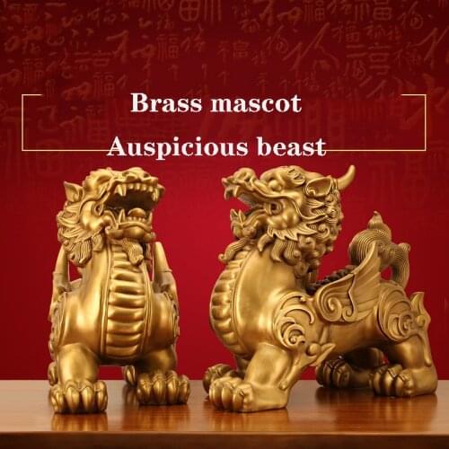 Chinese brass auspicious Pixiu mascot statue High-grade pure copper modern art sculpture Home Feng Shui Decoration Statue A pair