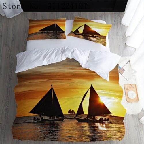Sailboat Duvet Cover Set 3D Painting Bedding Set Fantastic Abstract Art Bedclothes Coastal Nature landscape Bed Linen 140*200CM