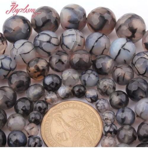 Round Gray Faceted Cracked Fire Agates Stone Spacer Beads for DIY Accessories Women Men Necklace Bracelets Jewelry Making 15"