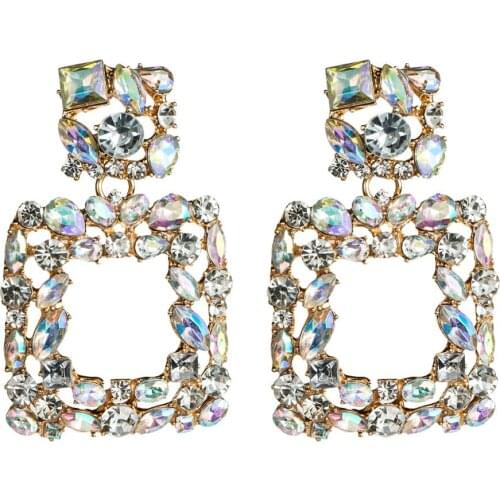 KMVEXO 2019 Large Square Rhinestone Earrings Crystal AB Pendientes Boucle D'oreille Statement Wedding Bridal Jewelry Women Gift