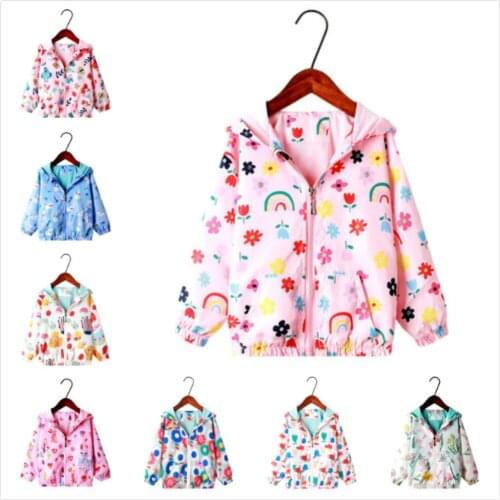 Korean Childrens Jacket Spring Autumn Full Sleeve Print Cartoon Hooded Girls Jackets Cardigan Windproof Kids Coat Boys Clothes