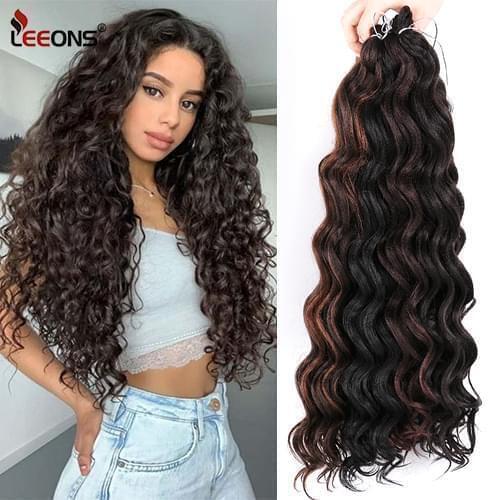 Leeons 20" Afro Ocean Wave Crochet Hair Extensions Strands Synthetic Hair For Braid Low Temperature Fiber Crochet Hair Pre-loop