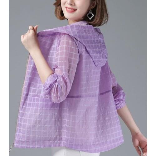 Summer Women Beach UV Jacket Female Long Sleeve Sun Protection Clothing Ladies Purple Printing Sunscreen Casual Top X262