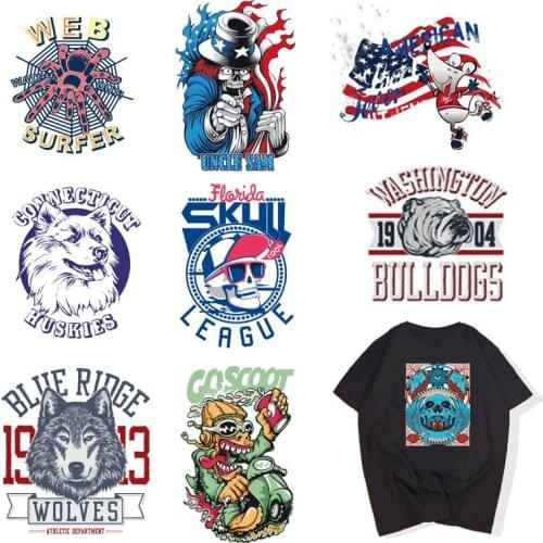 Fashion Skull Punk Patch for Clothing Sticker DIY Top National Flag Animal Heat Transfer Stickers Press Appliques T-shirt Vinyl