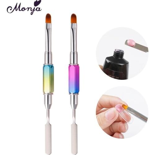 Monja Nail Art Dual End Colorful Handle Painting Drawing Brush Acrylic UV Gel Extension Builder Nail Polish Remove Spatula Stick