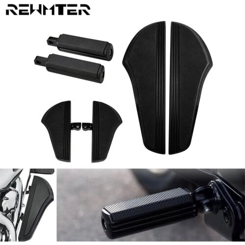 Motorcycle Black Front Rear Footrest Driver Passenger Floorboards Foot Pegs Pedals Set For Harley Touring Road King Glide Dyna