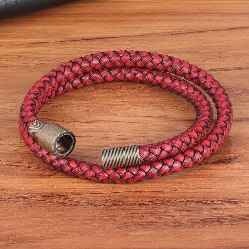 Punk Simple Design Mens Braided Leather Bracelet Stainless Steel Button For Male Birthday Valentines Day Bangles Jewelry Gift