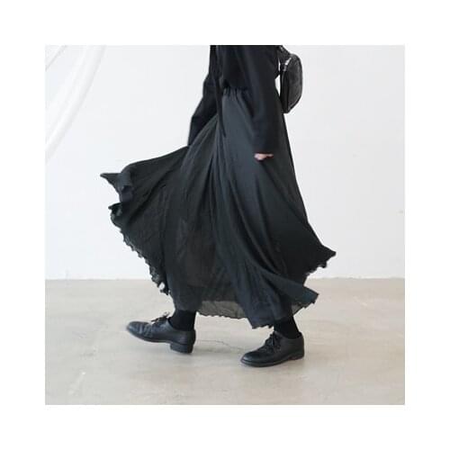 Homemade new black half-length a-line high-waisted cotton and linen skirt