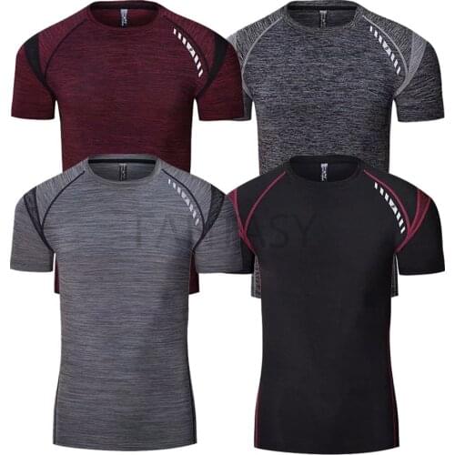 New Mens Workout Running Shirt Male Breathable Compression Fitness Gym Short Sleeve Male Sportswear