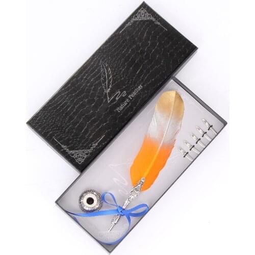 New Feather Pen Retro Gradient Color Feather Pen Set Creative Gift Stationery Writing Tool Student Stationery Set + Pen Holder