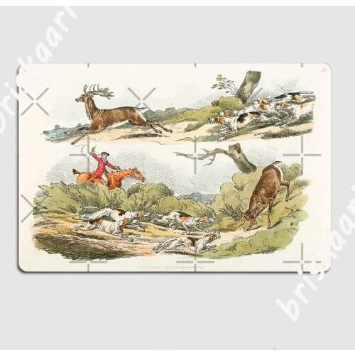 Hunting Deer In Horses Vintage Art Metal Sign Plaques create Wall pub pub Garage Tin sign Poster