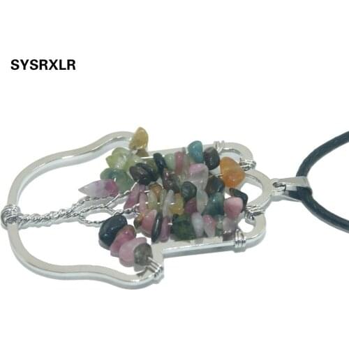 7 Chakra Tree Of Life Pendant Necklace Rose Pink Quartz Crystals Agat Natural Stone Diy Necklace Stones Pendants Women Gift