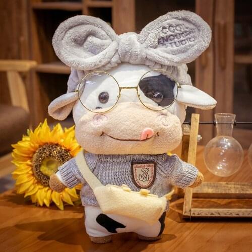 1pc 30cm Cartoon Lovely Cosplay Dress Up Cattle Plush Toys Stuffed Cute Animals Cow Doll Soft Pillow for Kids Girl New Year Gift