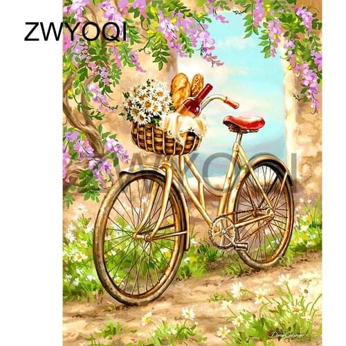 Full Round Diamond embroidery Bicycle bread DIY 3D Diamond mosaic Full Square Diamond painting Cross stitch Bicycle bread flower