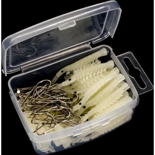 New 100Pcs/Set Outdoor Sea Boat Rock Fishing 3D Fish Eyes Fake Shrimp-Shaped Lure With Sharp Hook Soft Insect Bionic Faux Bait