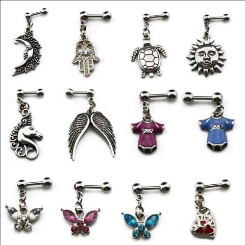 1PC 16g Skull CZ Gem Angel Wing Sun Moon Face Ear Tragus Cartilage Ear Stud Earring Helix Barbell Piercing Sexy Girls Jewelry