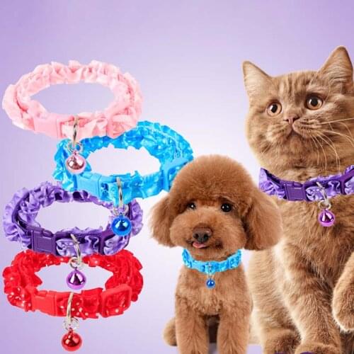 6 Colors Lovely Cat Dog Lace Collar With Bell Adjustable Buckle Collar Cat Pet Decorations Supplies Accessories