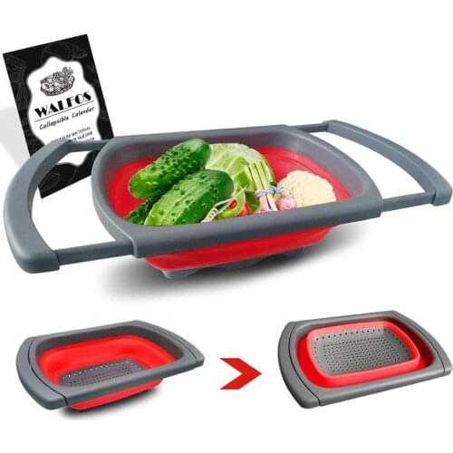 Walfos Food Grade Collapsible Silicone Fruit Vegetable Strainer Sink Wash Basket Kitchen Cooking Basket Strainer Gadget