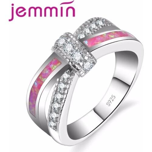 Light Blue Pink Rainbow Cross Ring Fashion 925 Sterling Silver Jewelry Wedding Rings For Women Birthday Stone Gifts