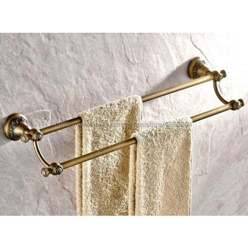 Towel Bars Double Rails Antique Brass Wall Shelves Towel Holder Bath Shelf Hanger Bathroom Accessories Towel Rack Nba425