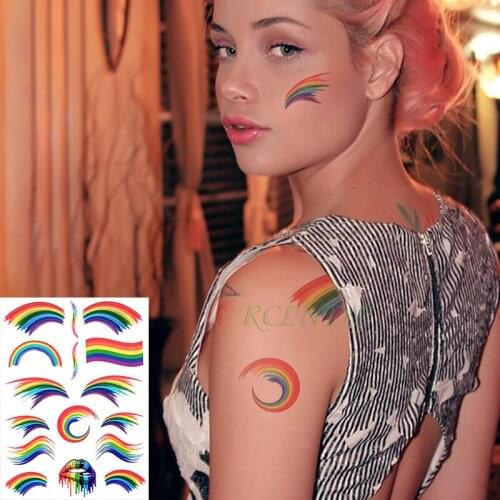 Waterproof Temporary Tattoo Sticker Rainbow Color Ribbon Stripe Large Size Face Tatto Flash Tatoo Fake Tattoo for Women Man Kids