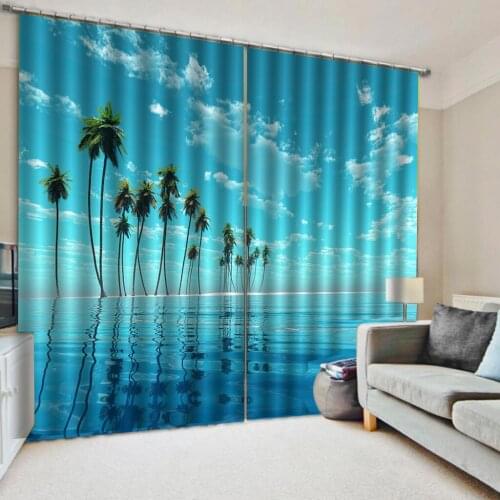 Custom any size photo Luxury Blackout 3D Window Curtains For Living Room Bedroom blue sea sky curtains big cocount tree curtain