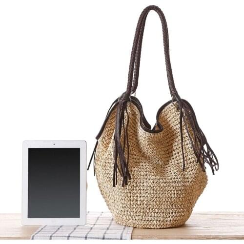 Fashion Rattan Women Shoulder Bags Wikcer Woven Female Handbags Large Capacity Summer Beach Straw Bags Casual Tote Purses