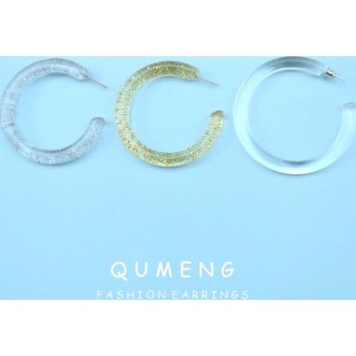 QUMENG 2020 korean crystal Earrings for women resin Earrings acrylic Hoop Earrings Transparent Glitter sweet cute Jewelry