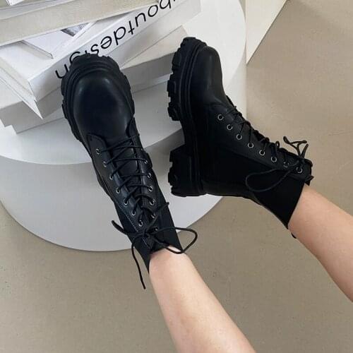 Platform Women Ankle Boots Womens Motorcycle Boot Fashion Ladies Chunky Shoes 2020 Autumn and Winter Black Size 33-42