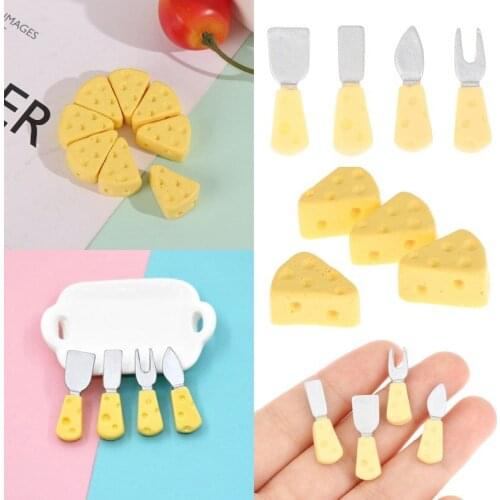 10PCS/Lot Miniature Food 1/6 Mini Cheese Cake Mini Tableware Cheese Knife Fork Dollhouse Pretend Play DIY Toys
